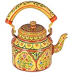 iHandikart Handpainted Decorative Aluminium Rajasthani Royal Design Tea Kettle for Home Decor, 1 L, 22 cm
