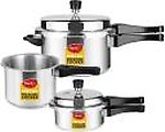 Pigeon Stainless Steel Pressure Cooker Mini Combi Pack 2 Litre & 3 Litre Common lid (Warranty 5 Years)