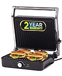 iBELL SM201G 2000-Watt Panini Grill Sandwich Maker, Big Size to Fit 4-Slice Bread, Thermostat Knob