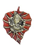 Illusion Crafts Metal Lord Ganesha on Leaf,Metal Pan Patta Ganesh Decorative Wall Hanging Showpiece Figurine