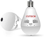 CuTech 360 Degree Wireless Panoramic Bulb 360° IP Camera with Night Vision, 2-Way Audio and Micro 128GB