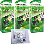 Fujifilm QuickSnap Flash 400 Disposable 35mm Camera + PURE FIBER USA Microfiber Cloth (3 Pack)